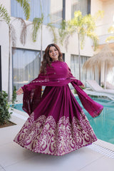 Lovely Wine Rangoli Crush with Multiwork Gown