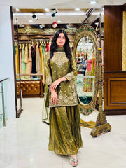 Mehndi  Fendy with Embroidery Work Sharara Suit