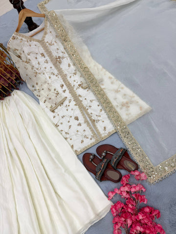 Amazing Green Silk with Embroidery Palazzo Suit