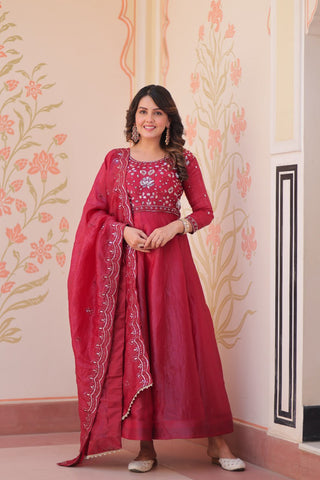 Pretty Beads Embroidery Work Gold Crush Fabric Gown