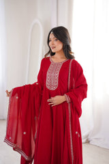 Stylish Red Vichitra Silk with Jari Work Anarkali Suit