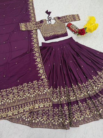 Wine Color Georgette Heavy Embroidery Lehenga Choli
