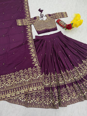 Wine Color Georgette Heavy Embroidery Lehenga Choli
