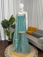 Lovely Fendy Silk with Thread Work Palazzo Suit