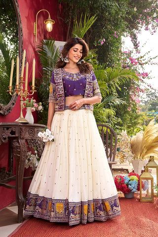 Outstanding Pure Vichitra Embroidery Work Lehenga Choli