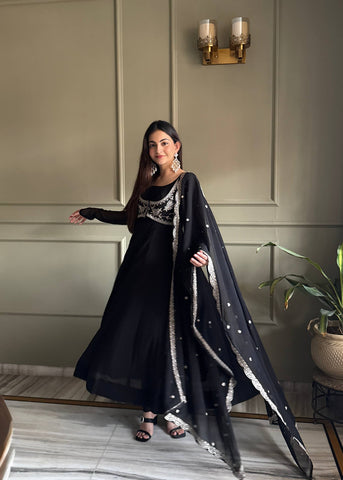 Elegant Georgette with Fancy Work Anarkali Gown