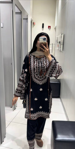 Lovely Black Rayon Cotton Embroidery Work Sharara Suit