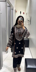 Lovely Black Rayon Cotton Embroidery Work Sharara Suit