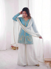 Function Wear Silk with Heavy Embroidery Palazzo Suit