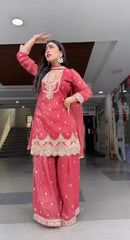 Charming Red Heavy Sequence Work Sharara Suit