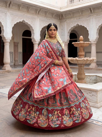 Amazing Maroon Chent Crep Kalamkari Print Lehenga Choli