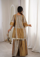 Lovely Golden Two-Tone Embroidered Mirror Work Sharara Suit