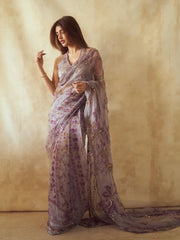 Gorgeous Purple Silk with Mirror Work Saree