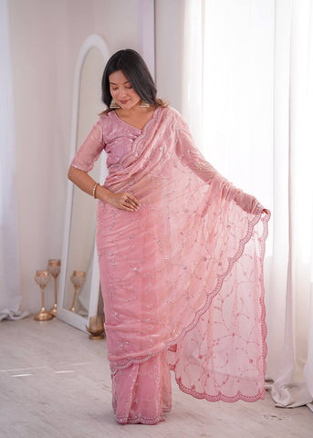 Lovely Pink Silk with Fancy Work Saree