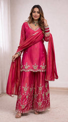 Lovely Pink Silk with Sequence Work Palazzo Suit