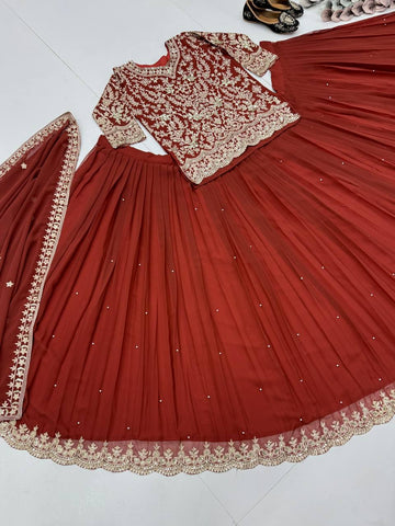 Gorgeous Maroon Georgette Sequence Work Lehenga Choli