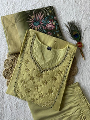 Exclusive Elaichi Mul Chanderi with Hand Work Suit