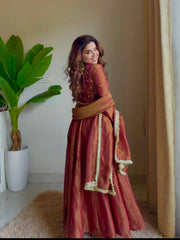 Stylish Red Color Silk with Koti Work Anarkali Suit