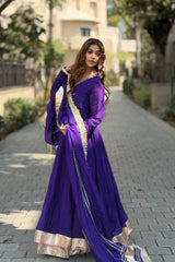 Lovely Purple Blooming Fabric with Sequins Work Sharara Suit