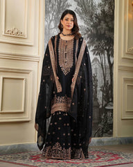 Alluring Black Silk with Sequence Work Sharara Suit