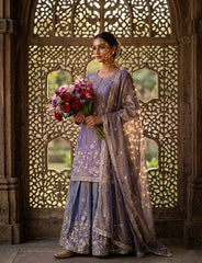 Lovely Lavender Silk Embroidery Work Sharara Suit