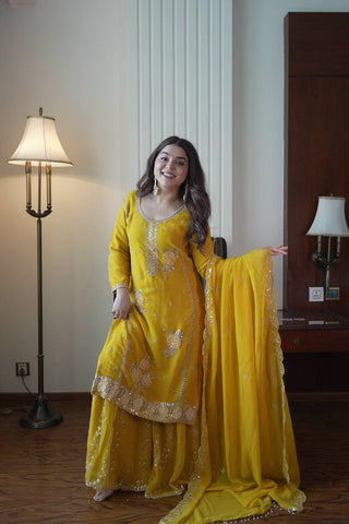 Yellow Fox Georgette Sequence Work Kurti Set