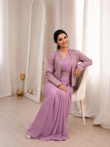 Exclusive Peach Heavy Crep Silk Embroidery Work Saree