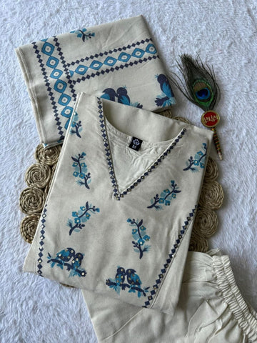 Cream Khadi Cotton with Sequence Work Sharara Suit
