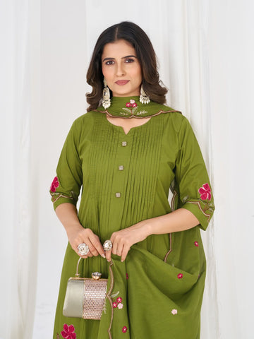 Pretty Brown Pure Cotton Multi-Thread Embroidery Kurti