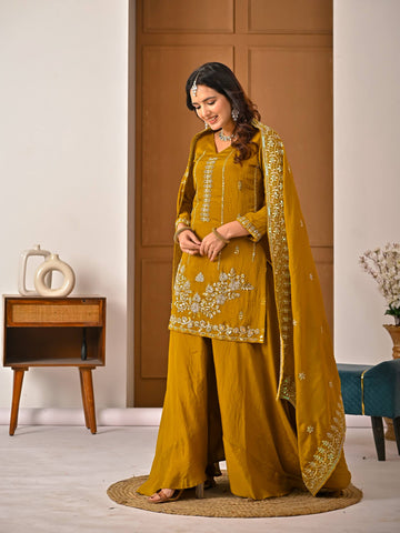 Awesome Mustard Heavy With Hand Work Sharara Suit
