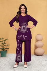 Attractive Black Viscose Rayon Multi Embroidery Work Co-Ord Set