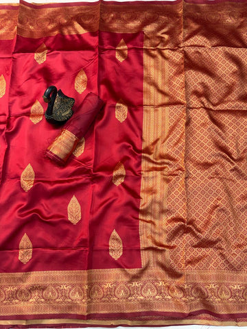 Stunning Maroon  Lichi Silk Banarasi Saree