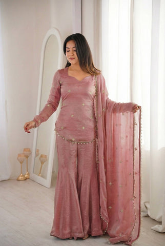 Luxuriant Fendy Silk Sequence Work Sharara Suit