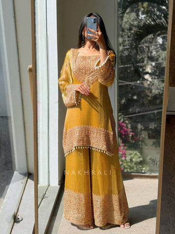 Marvelous Heavy Crunchy Silk Embroidery Sharara Suit