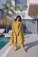 Amazing Yellow Fabrics with Sequins Work Kurti Set