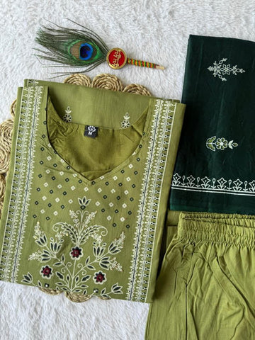 Pista Green Cotton Hand Block Print Suit