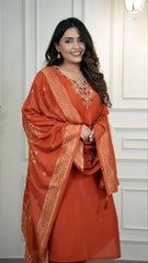 Amazing Rust Color Hand Work Kurti Set