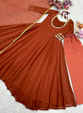 Beautiful Brown Fox Georgette Handwork Anarkali Suit