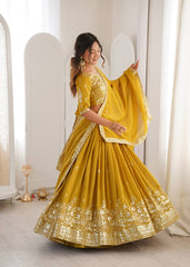 Charming Yellow Havy Simmer Silk Thread Work Lehenga