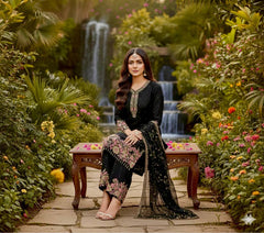 Stylish Fuax Georgette Heavy Embroidery Palazzo Suit