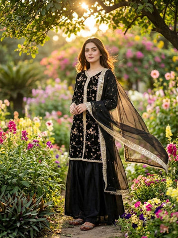 Amazing Green Silk with Embroidery Palazzo Suit