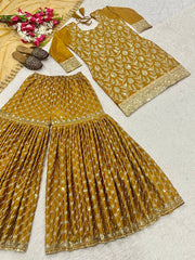 Lovely Yellow Silk with Sequence Work Sharara Suit