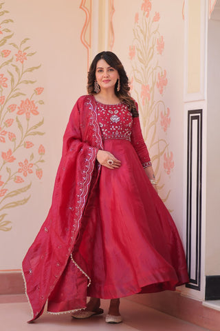 Pretty Beads Embroidery Work Gold Crush Fabric Gown