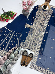 Luxuriant Fuax Georgette Sequins Work Sharara Suit