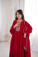 Stylish Red Vichitra Silk with Jari Work Anarkali Suit