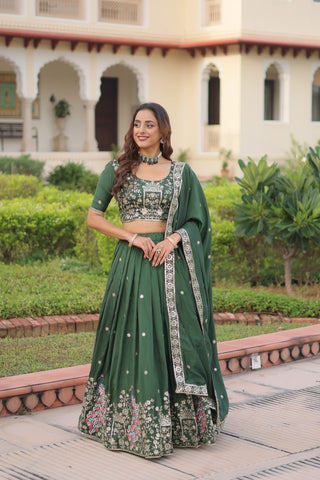 Amazing Green Vichitra Silk Embroidered Lehenga