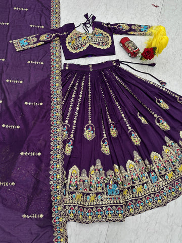 Occasion Wear Purple Vichitra Work Lehenga Choli