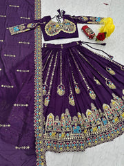 Occasion Wear Purple Vichitra Work Lehenga Choli