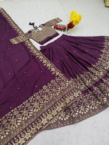 Wine Color Georgette Heavy Embroidery Lehenga Choli