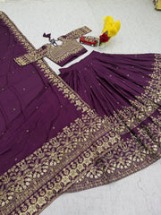 Wine Color Georgette Heavy Embroidery Lehenga Choli
